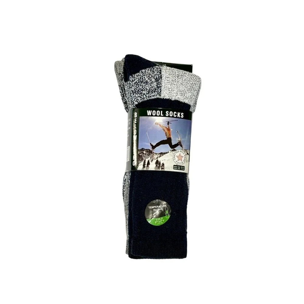 Winter Thermal Socks Merino Wool Temperature Rated -25* Black Gray 10-13 NEW 2pk